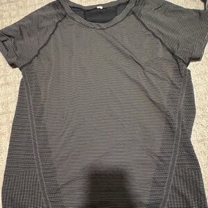 Athleta Black and Gray Striped Short Sleeve Tee